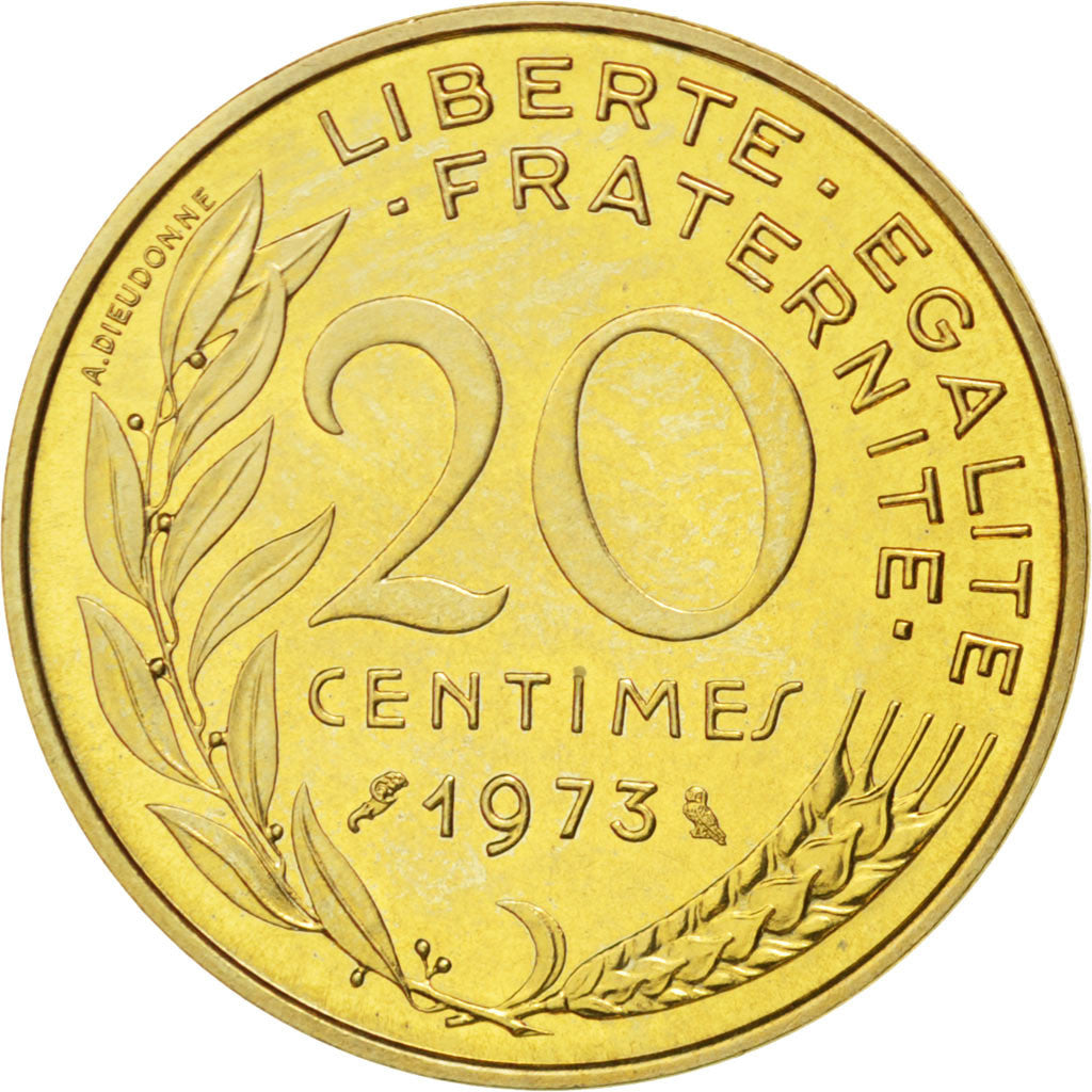 Coin, France, Marianne, 20 Centimes, 1973, MS(65-70), Aluminum-Bronze, KM:930
