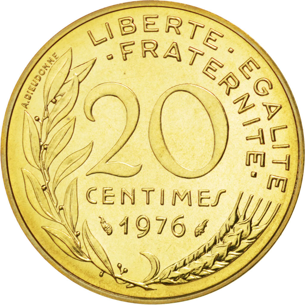 Münze, Frankreich, Marianne, 20 Centimes, 1976, STGL, Aluminum-Bronze, KM:930