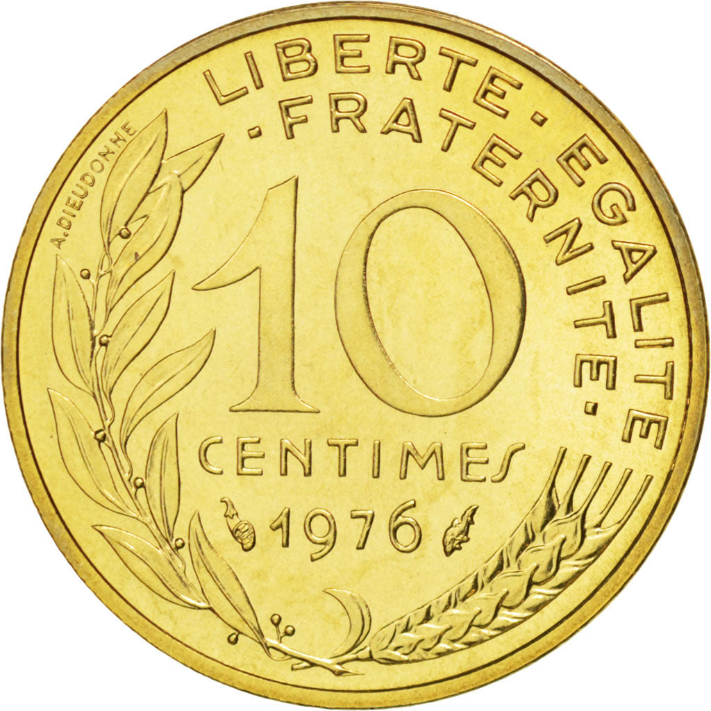 Münze, Frankreich, Marianne, 10 Centimes, 1976, UNZ, Aluminum-Bronze, KM:929