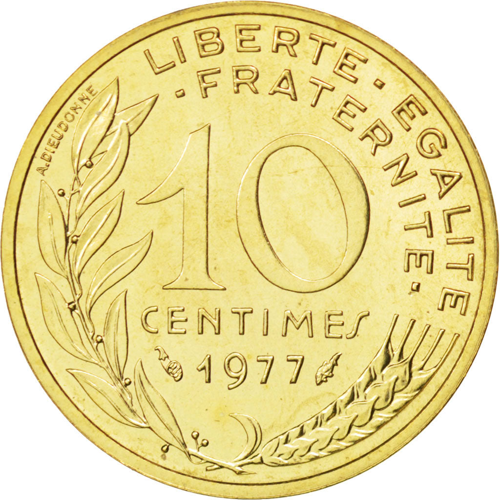 Munten, Frankrijk, Marianne, 10 Centimes, 1977, FDC, Aluminum-Bronze, KM:929