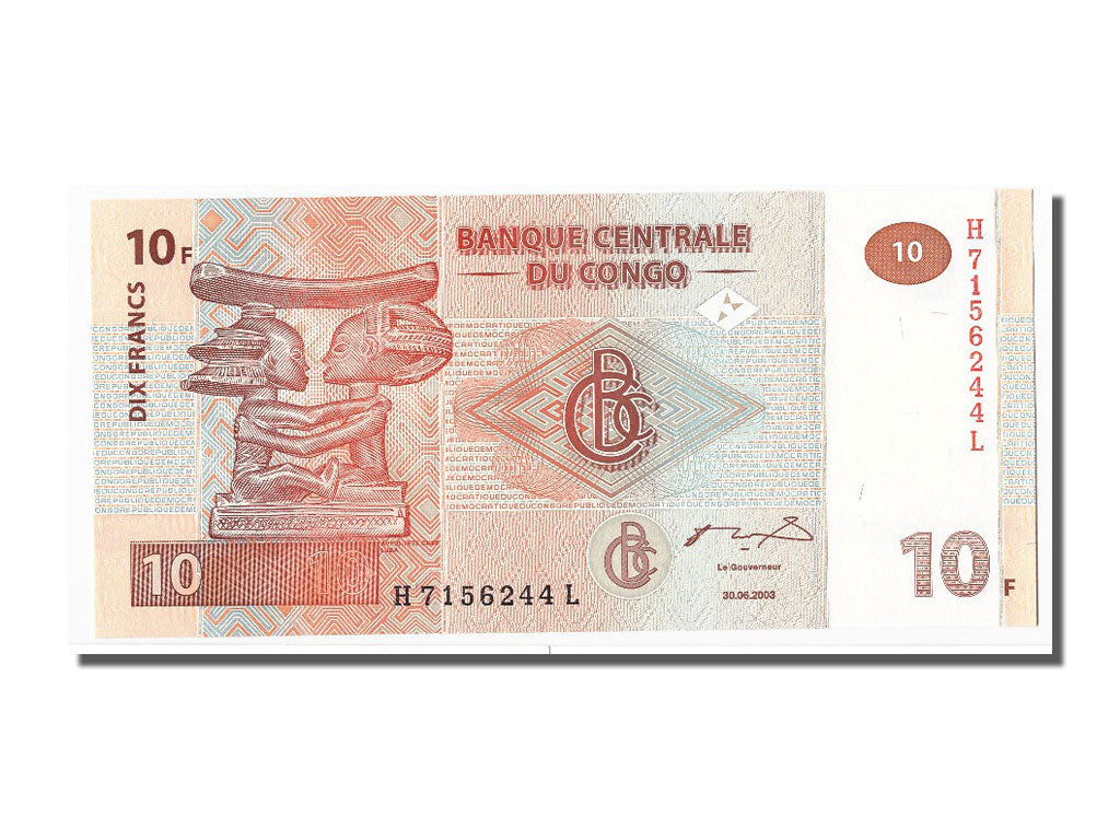 Banconote, Repubblica Democratica del Congo, 10 Francs, 2003, 2003-06-30, FDS