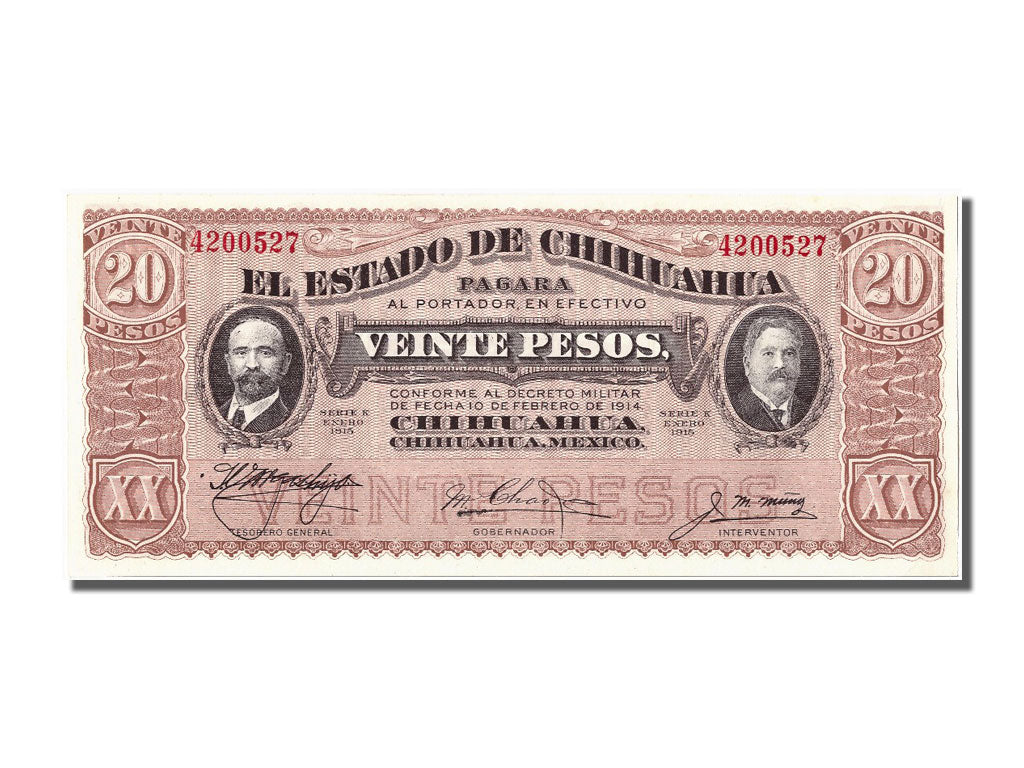 Banconote, Messico - Rivoluzionario, 20 Pesos, 1915, FDS