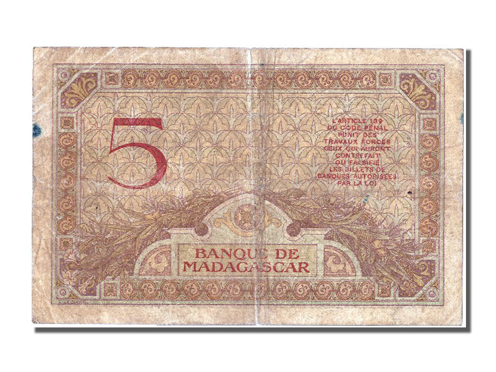 Banknote, Madagascar, 5 Francs, VF(20-25)