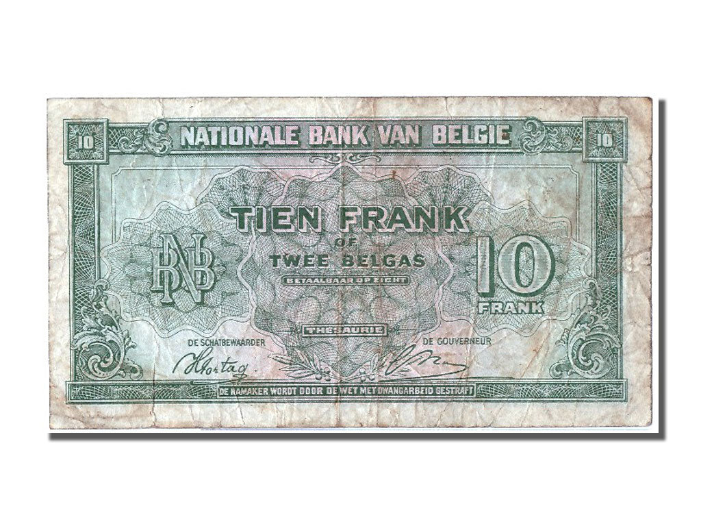 Banknot, Belgia, 10 Francs-2 Belgas, 1943, 1943-02-01, VF(20-25)
