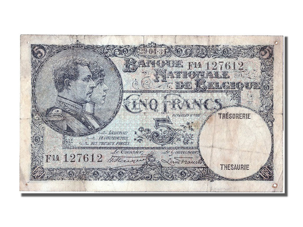 Billet, Belgique, 5 Francs, 1931, 1931-04-29, TB