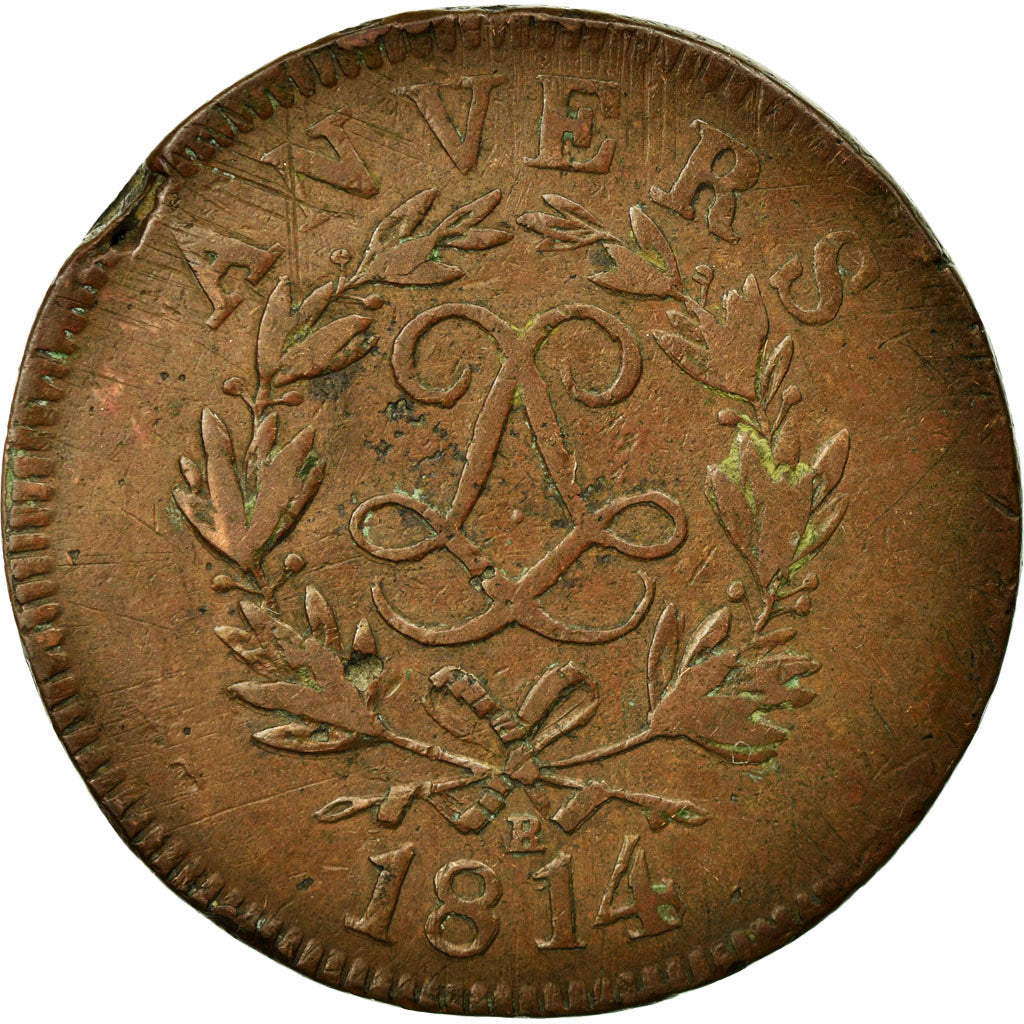 Coin, FRENCH STATES, ANTWERP, 10 Centimes, 1814, Anvers, VF(30-35), Bronze