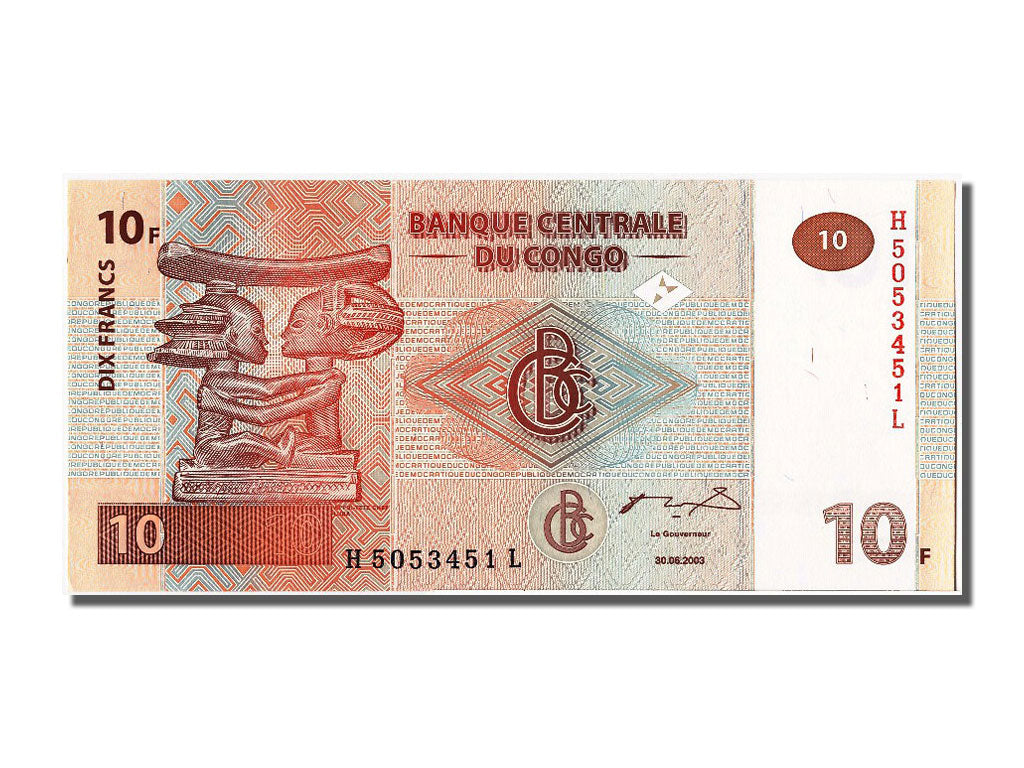 Banconote, Repubblica Democratica del Congo, 10 Francs, 2003, 2003-06-30, FDS