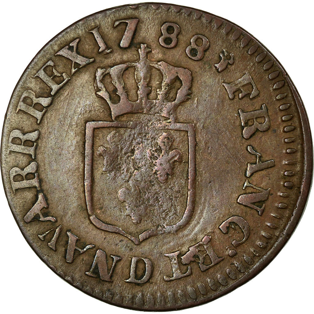 Moneta, Francia, Louis XVI, Liard, Liard, 1788, Lyon, BB, Rame, Gadoury:348