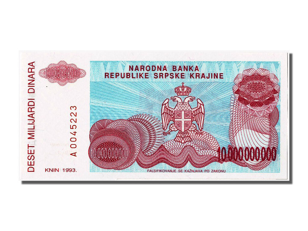 Billet, Croatie, 10 Milliard Dinara, 1993, NEUF