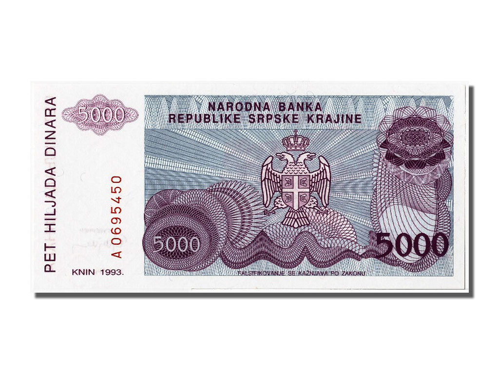 Geldschein, Kroatien, 5000 Dinara, 1993, UNZ