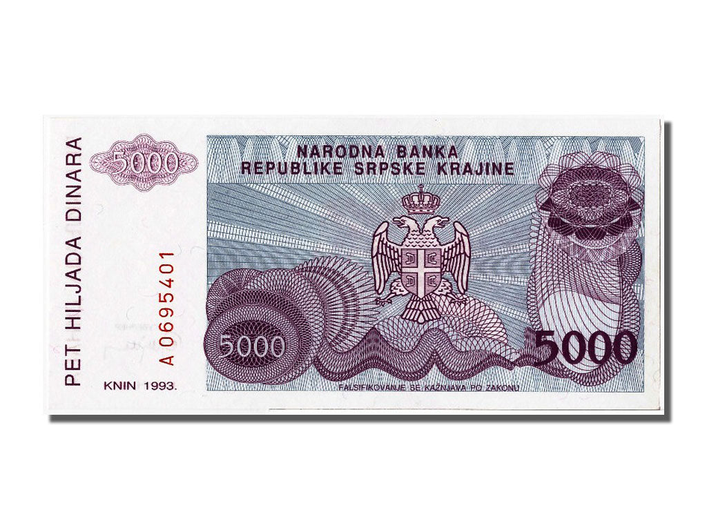 Billete, 5000 Dinara, 1993, Croacia, UNC