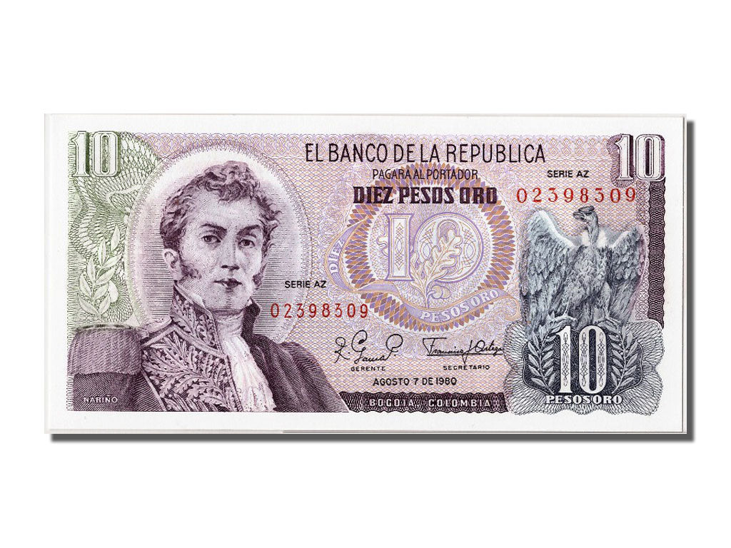 Banknote, Colombia, 10 Pesos Oro, 1980, 1980-08-07, UNC(65-70)