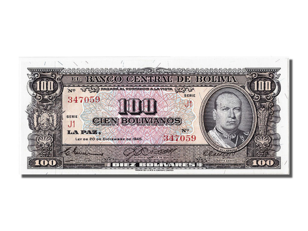Banknote, Bolivia, 100 Bolivianos, 1945, 1945-12-20, UNC(65-70)