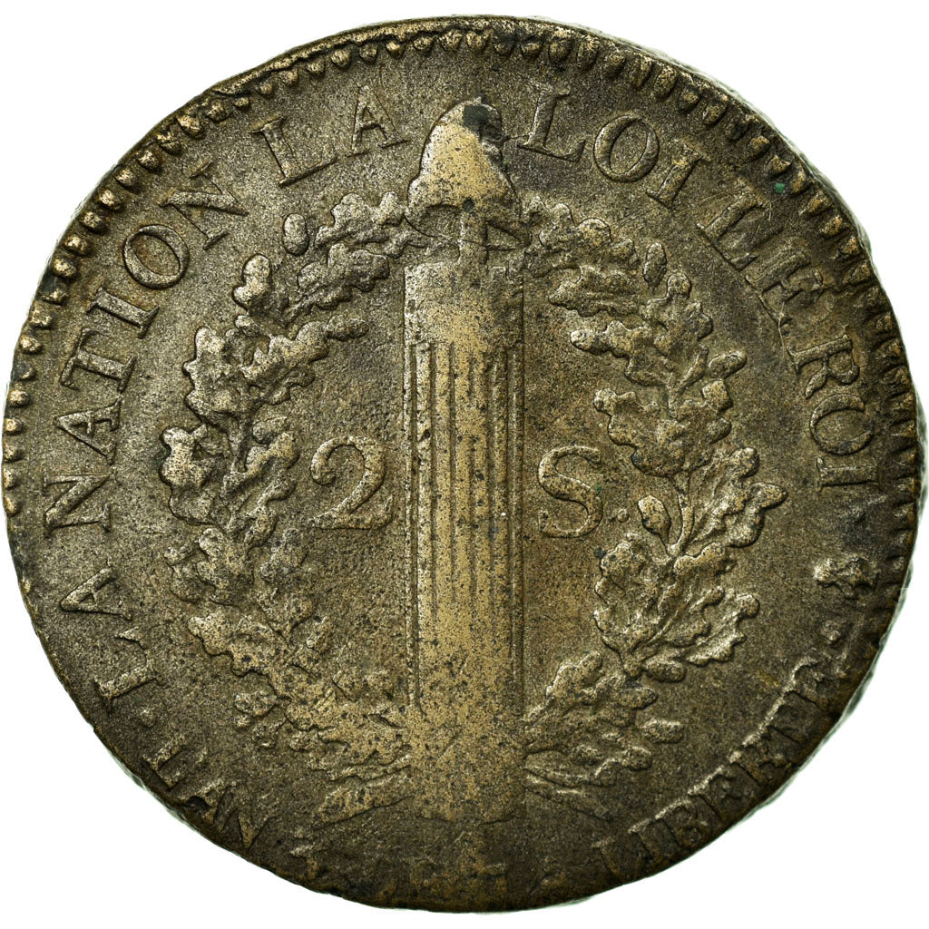 Munten, Frankrijk, 2 sols françois, 2 Sols, 1791, Paris, FR+, Bronze
