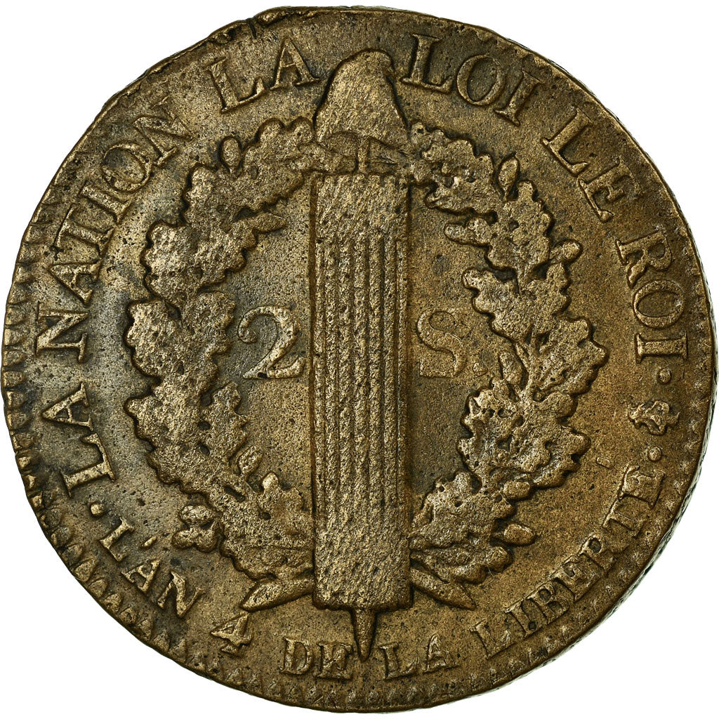 Coin, France, 2 sols françois, 2 Sols, 1792, Paris, EF(40-45), Bronze