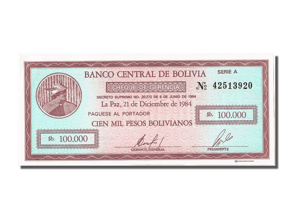Geldschein, Bolivien, 100,000 Pesos Bolivianos, 1984, 1984-12-21, UNZ