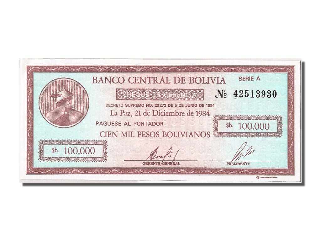 Banconote, Bolivia, 100,000 Pesos Bolivianos, 1984, 1984-12-21, FDS