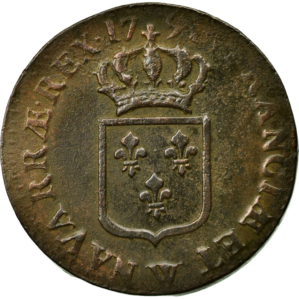 Coin, France, Louis XVI, Sol ou sou, Sol, 1791, Lille, VF(30-35), Copper