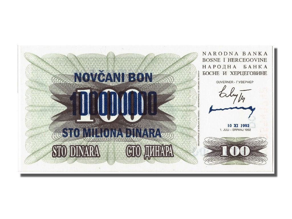 Biljet, Bosnië - Herzegovina, 100,000,000 Dinara, 1993, 1993-11-10, NIEUW