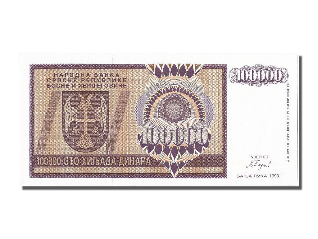 Billete, 100,000 Dinara, 1993, Bosnia - Herzegovina, UNC