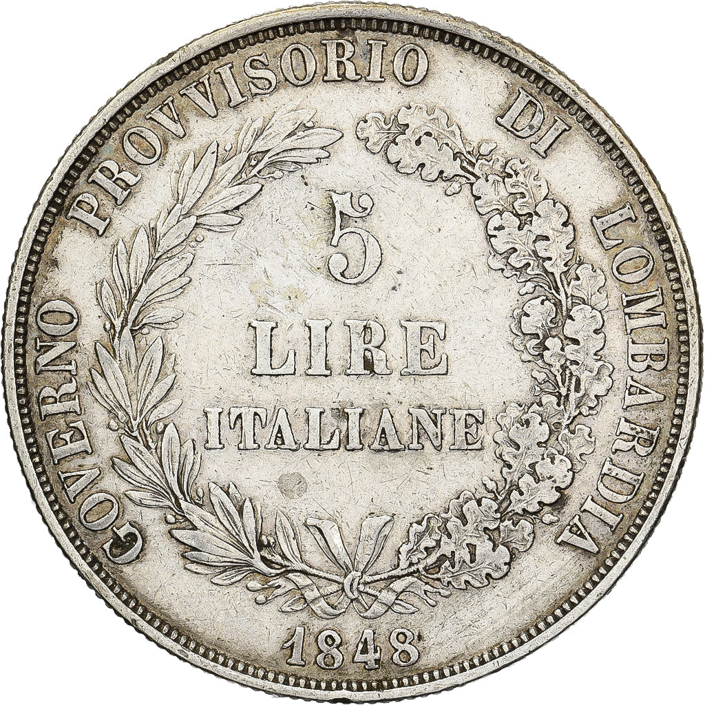 Kingdom of Lombardy-Venetia, 5 Lire, 1848, Milan, Prata, EF(40-45)