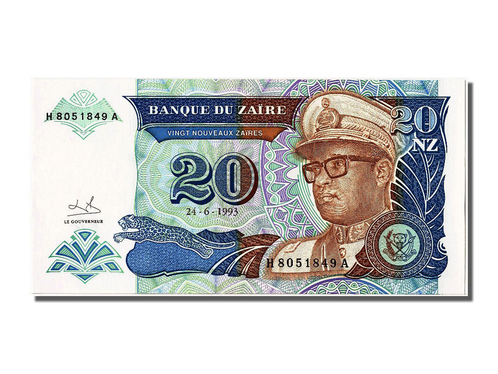 Geldschein, Zaire, 20 Nouveaux Zaïres, 1993, 1993-06-24, UNZ