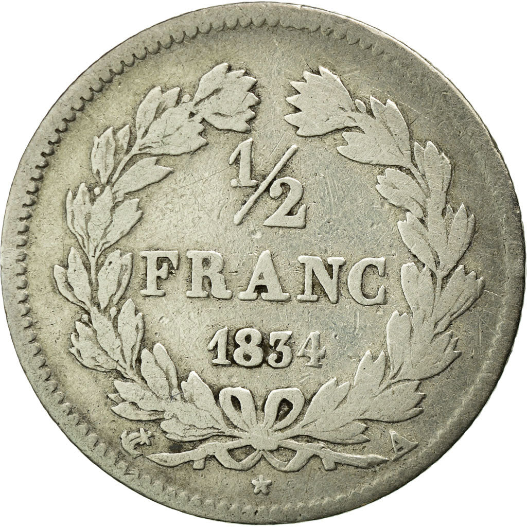 Münze, Frankreich, Louis-Philippe, 1/2 Franc, 1834, Paris, S, Silber