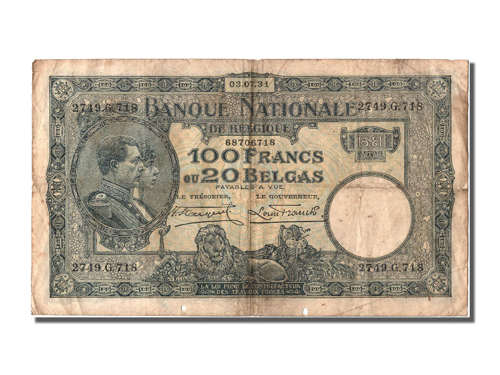 Banknot, Belgia, 100 Francs-20 Belgas, 1931, 1931-07-03, VF(20-25)