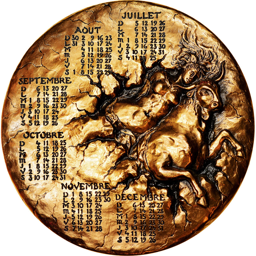 França, Medal, Calendrier, Femme nue et Taureau, Europe, 1992, Mayot, MS(63)
