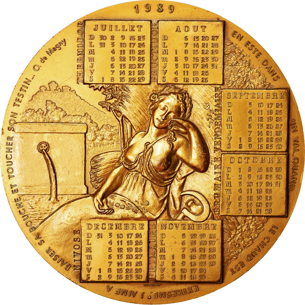 França, Medal, Calendrier Républicain, Paysanne, 1989, Levet, MS(63), Bronze