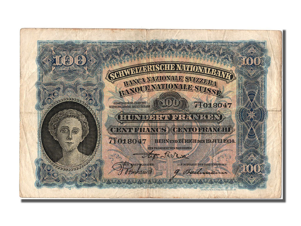 Banknote, Switzerland, 100 Franken, 1934, 1934-07-19, EF(40-45)