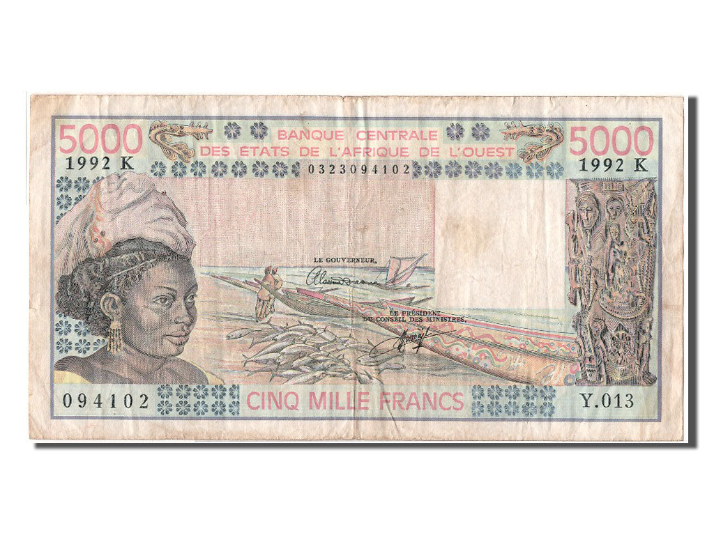 Geldschein, West African States, 5000 Francs, 1992, SS