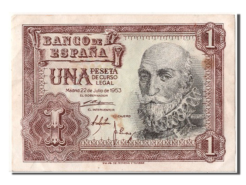 Banknote, Spain, 1 Peseta, 1953, 1953-07-22, AU(55-58)