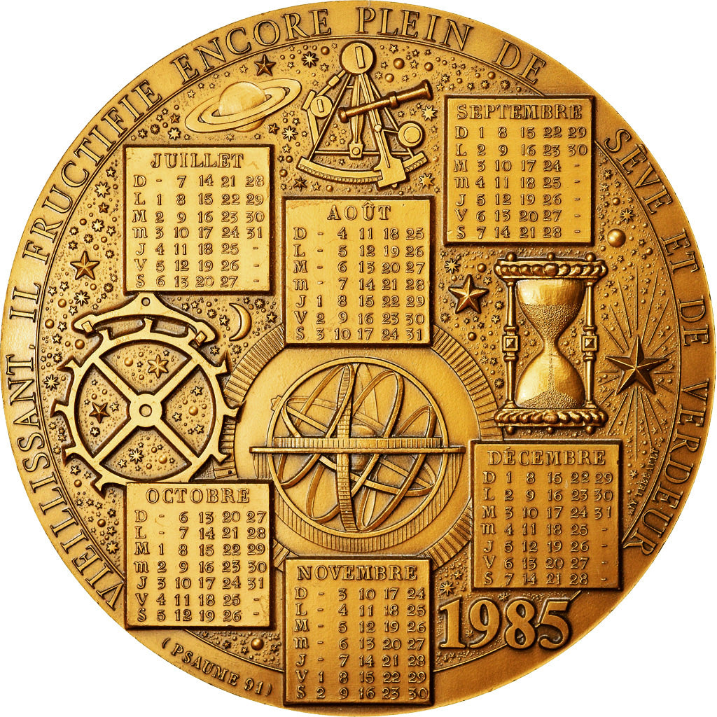 Frankrijk, Medaille, Calendrier, Astronomie, 1985, UNC-, Bronze