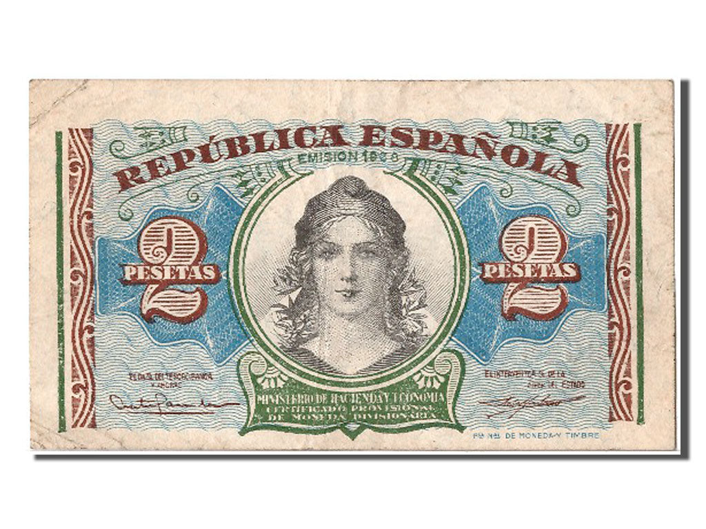 Banconote, Spagna, 2 Pesetas, 1938, BB