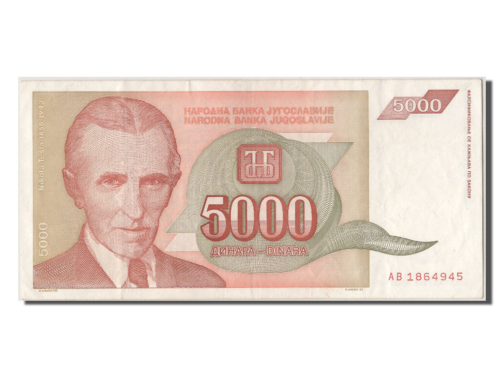 Banknote, Yugoslavia, 5000 Dinara, 1993, AU(55-58)