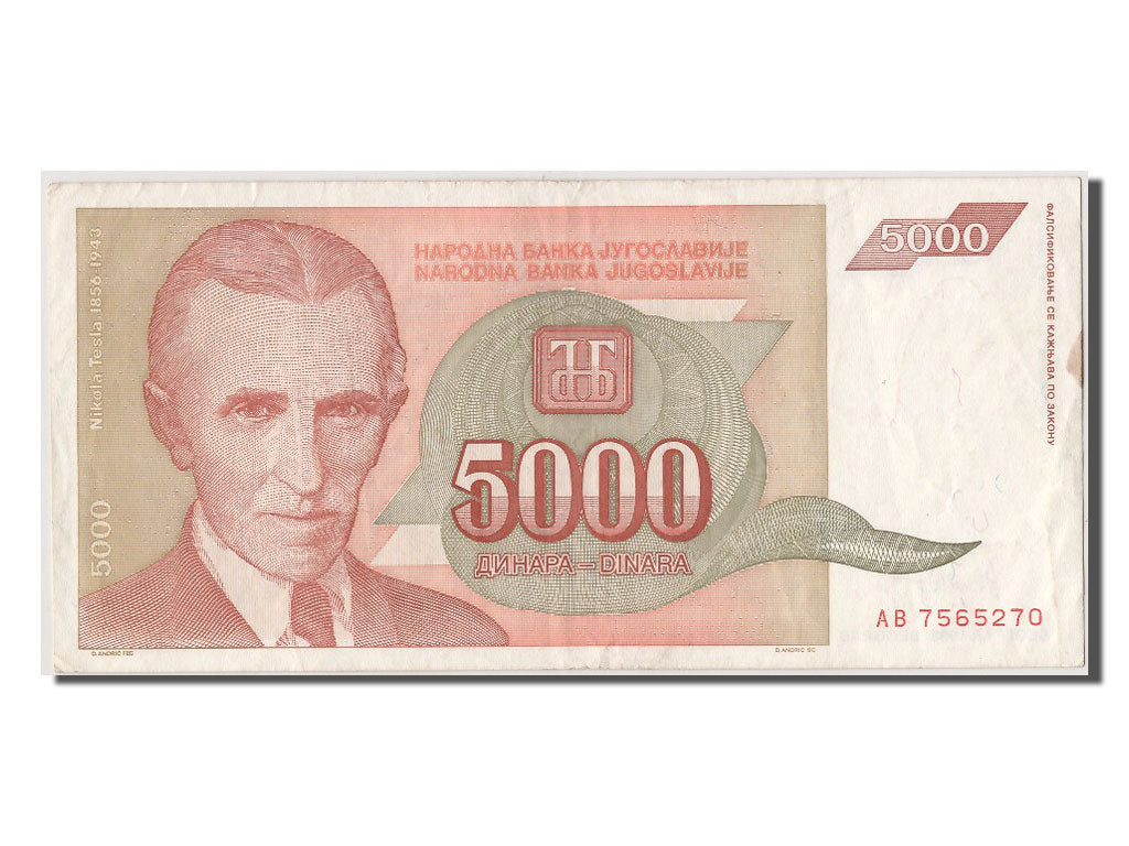 Billet, Yougoslavie, 5000 Dinara, 1993, SUP