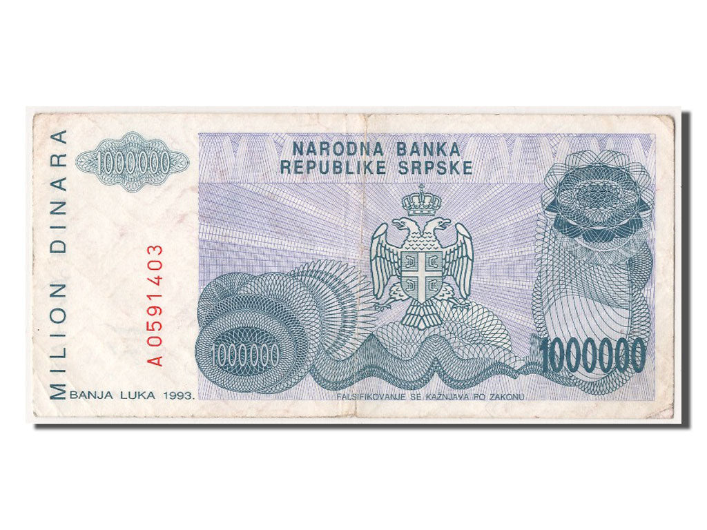 Biljet, Bosnië - Herzegovina, 1,000,000 Dinara, 1993, TTB+