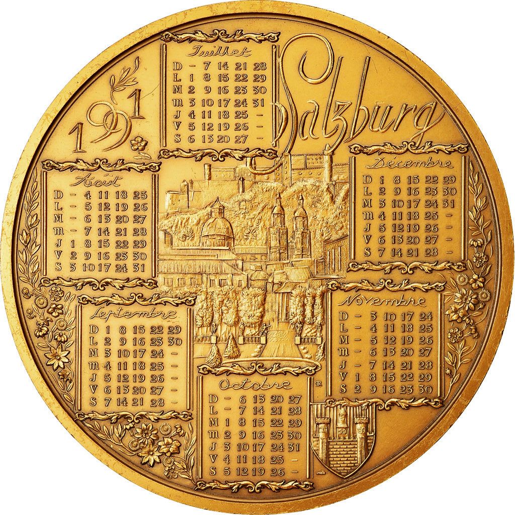Frankrijk, Medaille, Calendrier, Mozart, Salzburg, 1991, Rodier, UNC-, Bronze