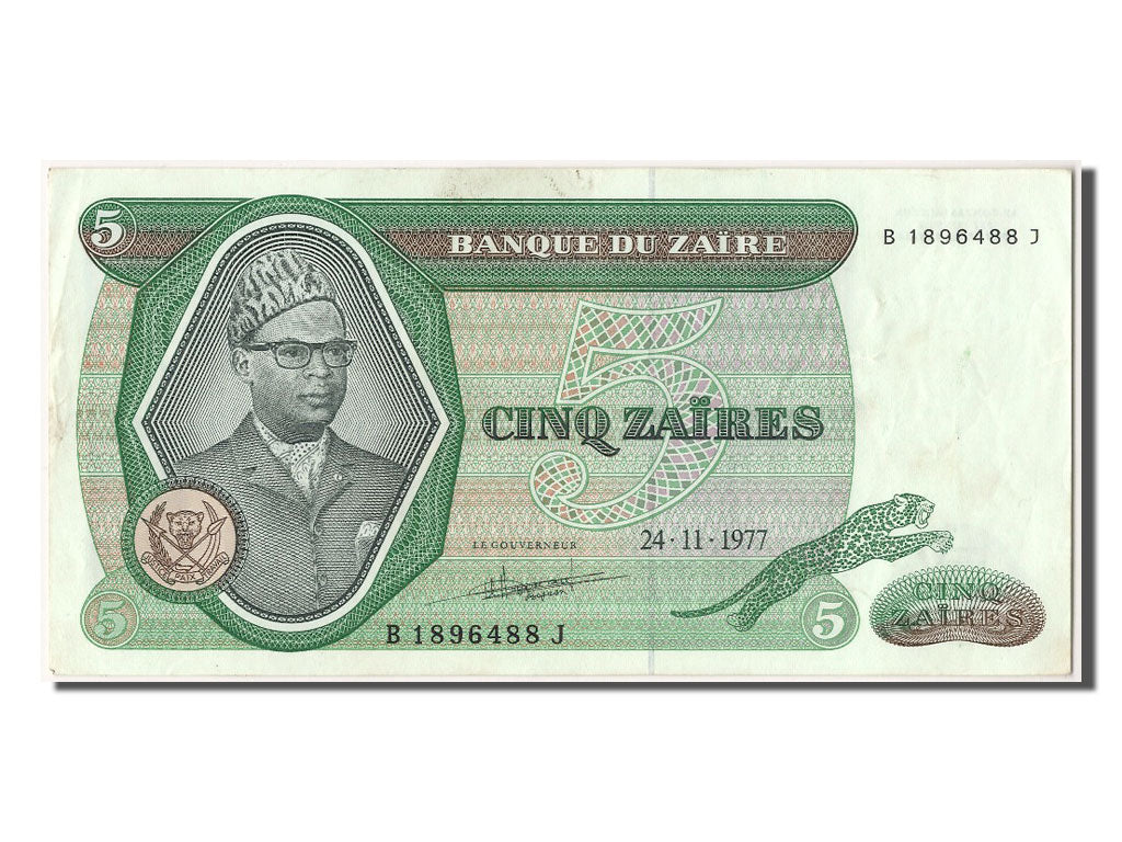 Banknote, Zaire, 5 Zaïres, 1977, 1977-11-24, AU(55-58)