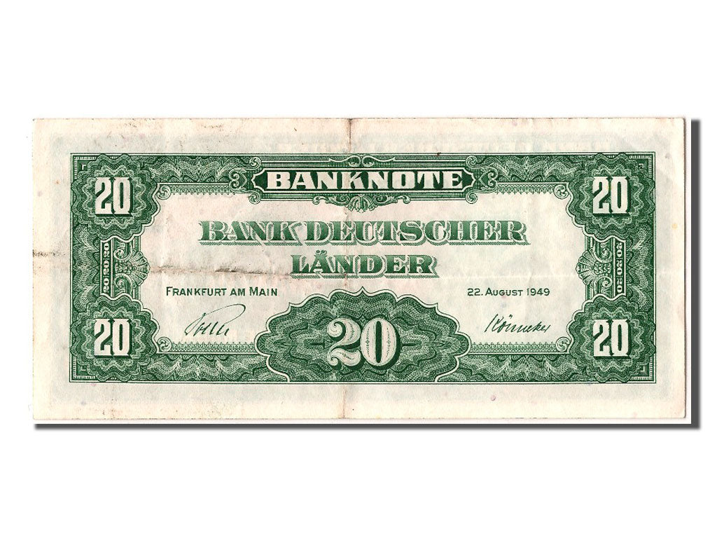 Banconote, GERMANIA - REPUBBLICA FEDERALE, 20 Deutsche Mark, 1949, 1949-08-22