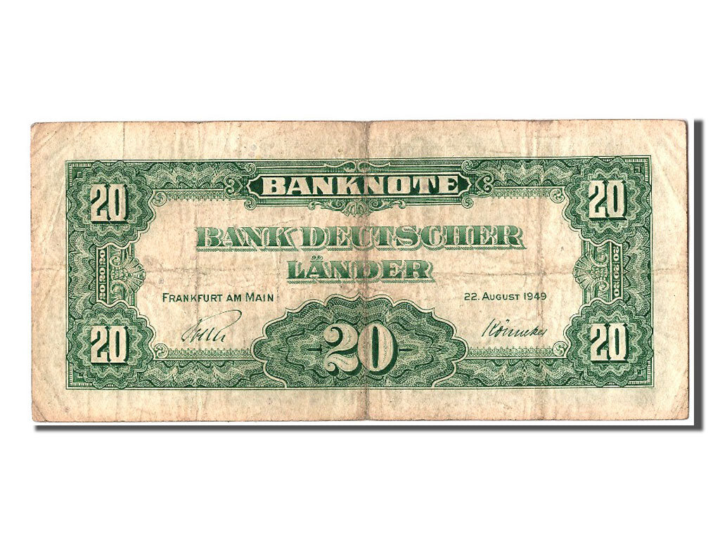 Banconote, GERMANIA - REPUBBLICA FEDERALE, 20 Deutsche Mark, 1949, 1949-08-22