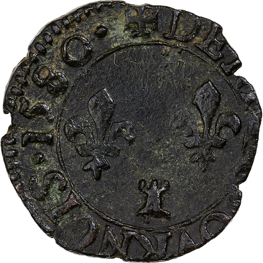 França, Henri III, Denier Tournois, 1580, Tours, Cobre, VF(30-35), CGKL:132