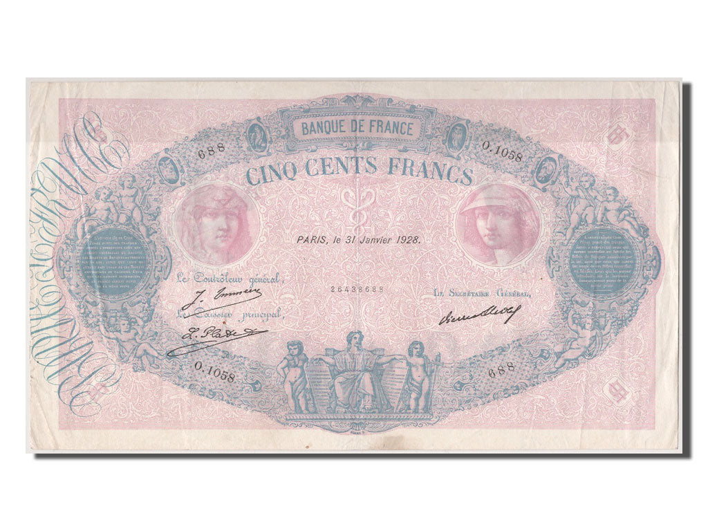 France, 500 Francs, Bleu et Rose, 1928-01-31, -, AU(50-53)