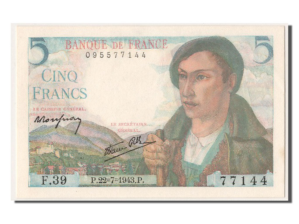 Billet, France, 5 Francs, 5 F 1943-1947 ''Berger'', 1943, 1943-07-22, SPL