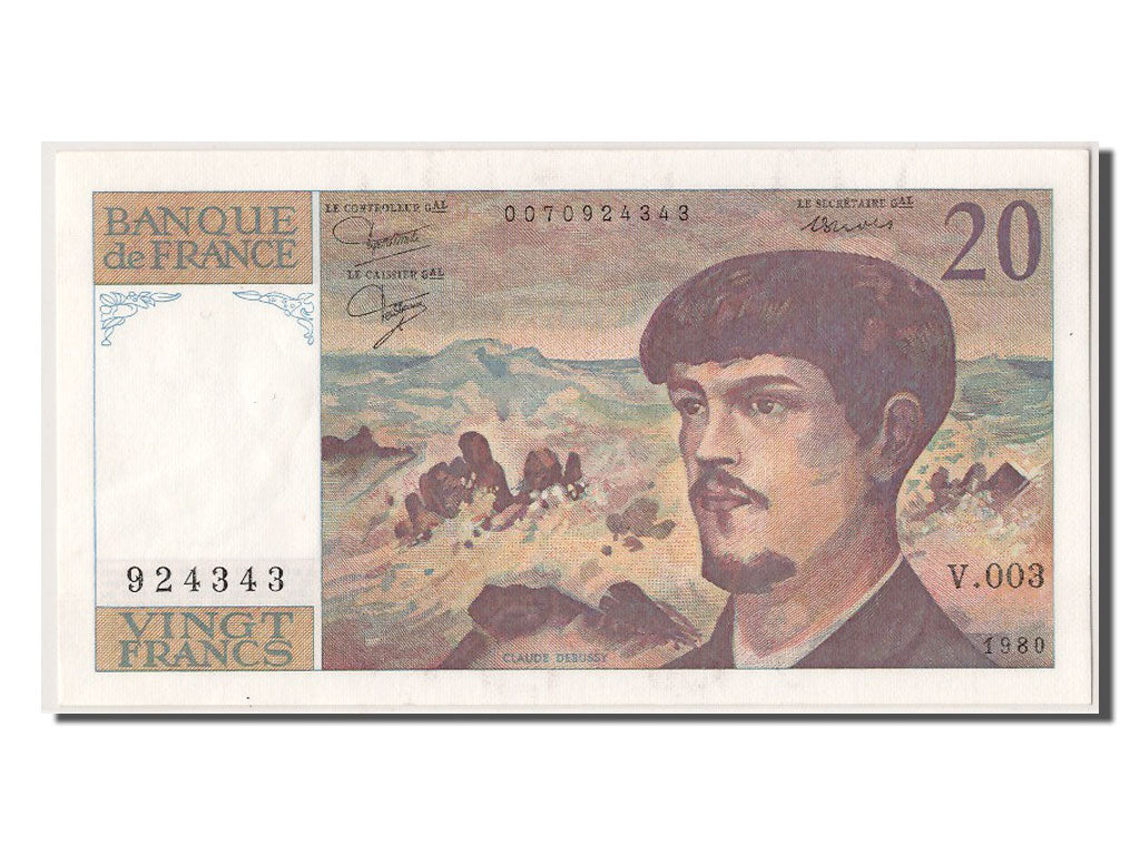 Banknot, Francja, 20 Francs, Debussy, 1980, UNC(63), Fayette:66.1, KM:151a