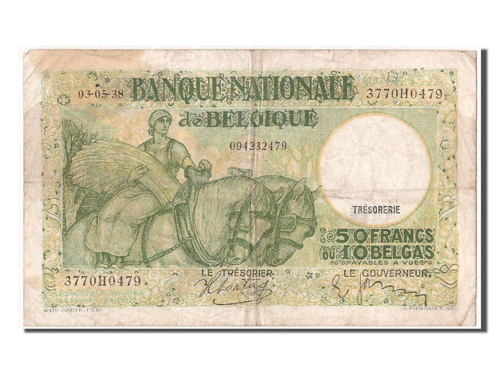 Billet, Belgique, 50 Francs-10 Belgas, 1938, 1938-05-03, TB+