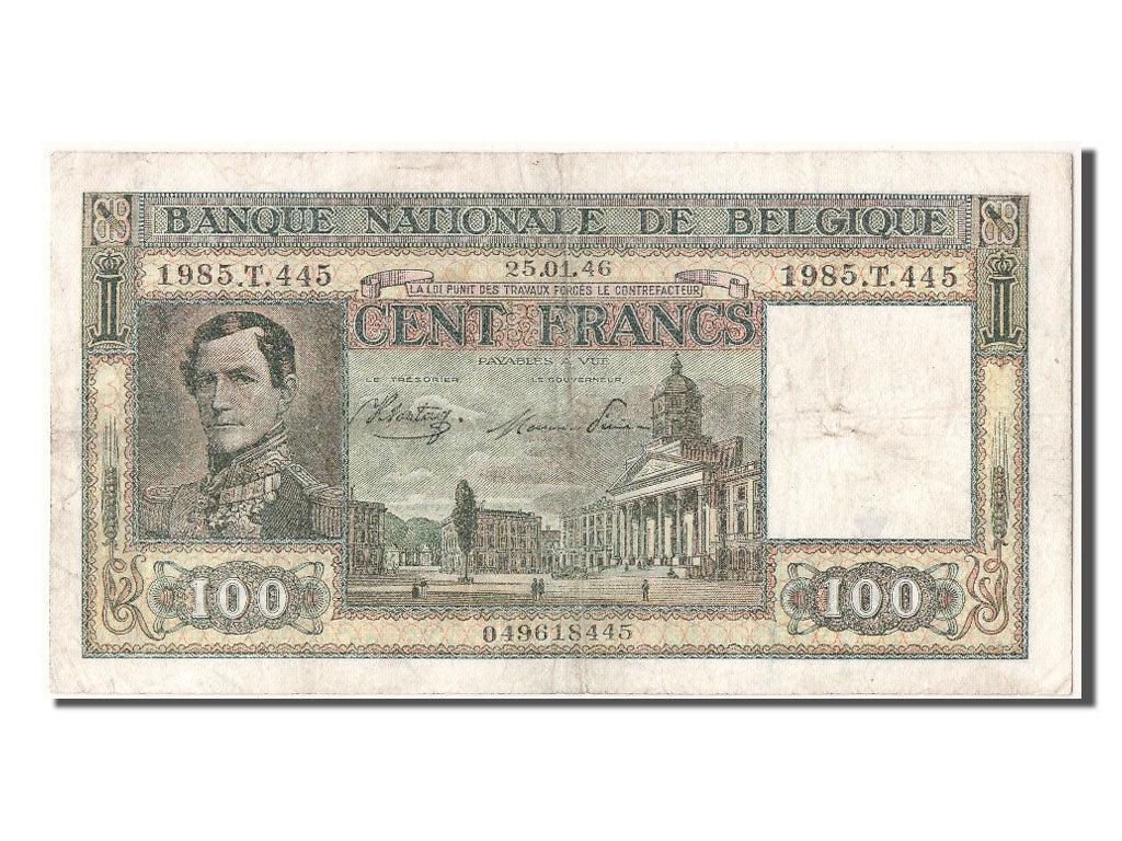 Banconote, Belgio, 100 Francs, 1946, 1946-01-25, MB+