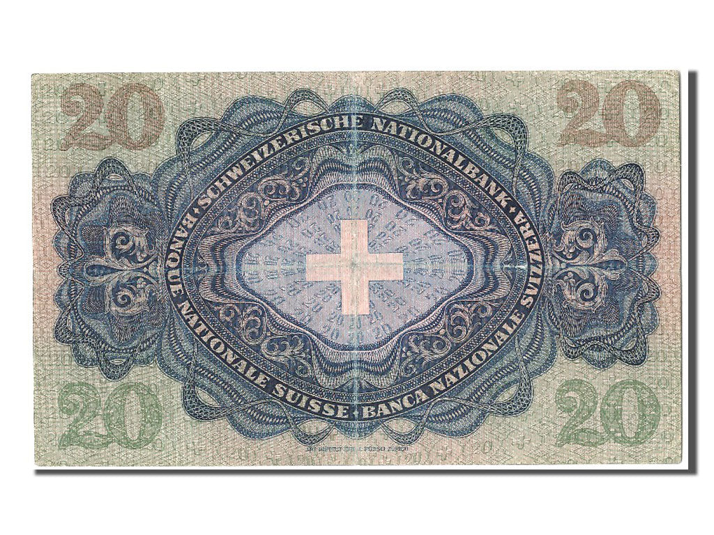 Banknot, Szwajcaria, 20 Franken, 1947, 1947-10-16, AU(50-53)