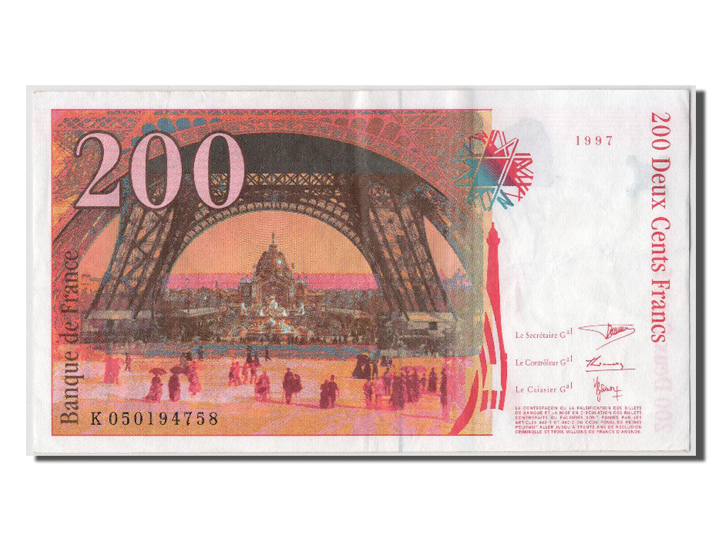 Biljet, Frankrijk, 200 Francs, 200 F 1995-1999 ''Eiffel'', 1997, SUP